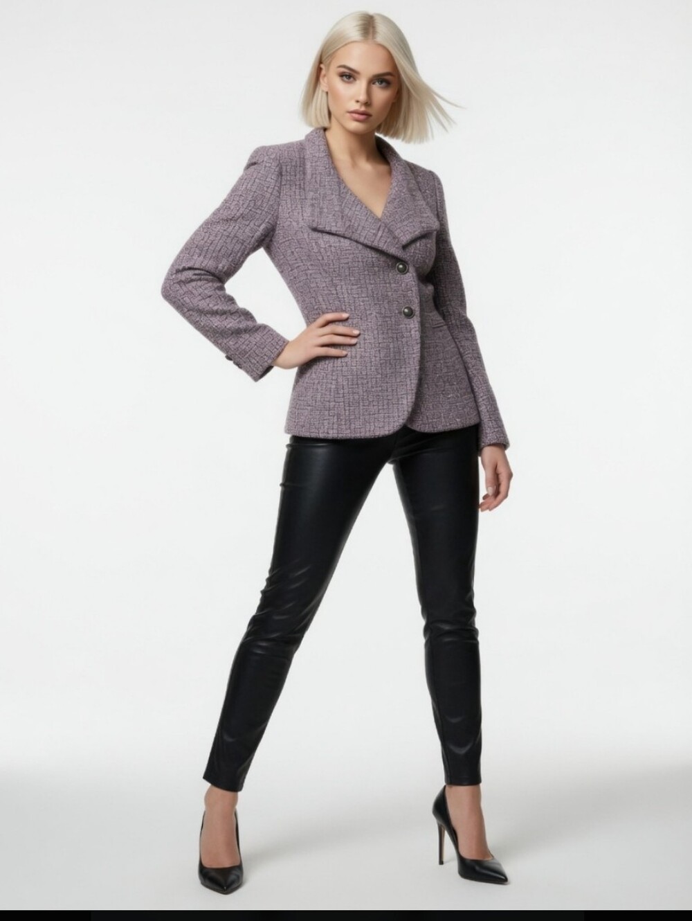 Tahari Lilac Textured Petite Notch-Collar Blazer (Size 10p)